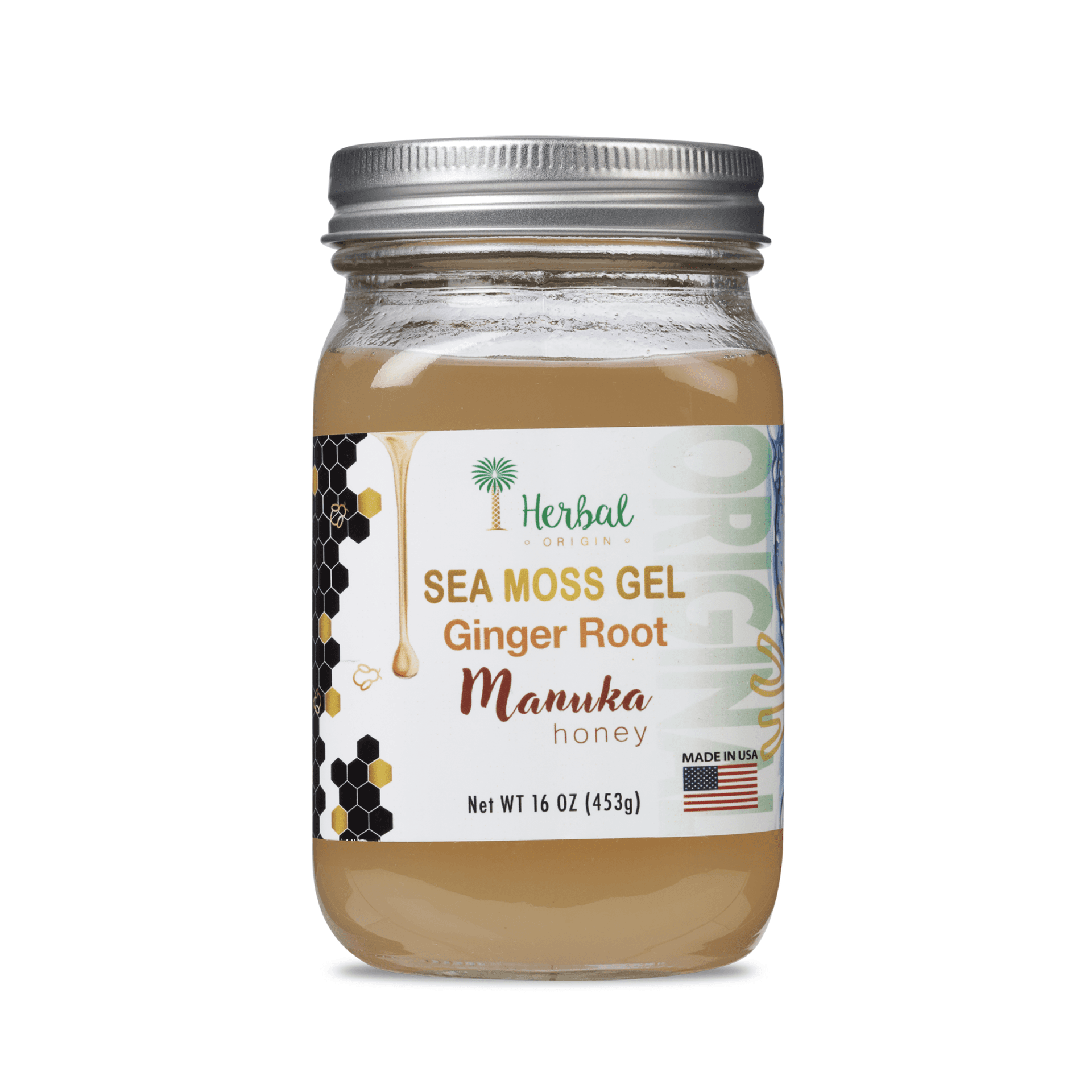 St. Lucia's Golden Sea Moss Gel with Ginger root & Manuka honey | NET WT. 16 FL OZ